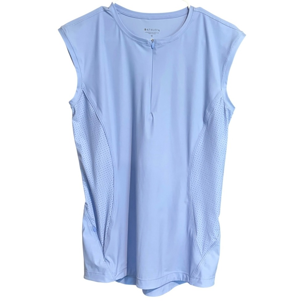 Athleta Zephyr Tank Womens Medium Blue Half Zip Perforated Activewear Top 531341